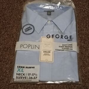 George Men Light Blue Poplin Long Sleeve Dress Shirt - XL